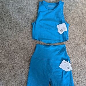 Beyond Yoga Blue Athletic Shorts and Top Set